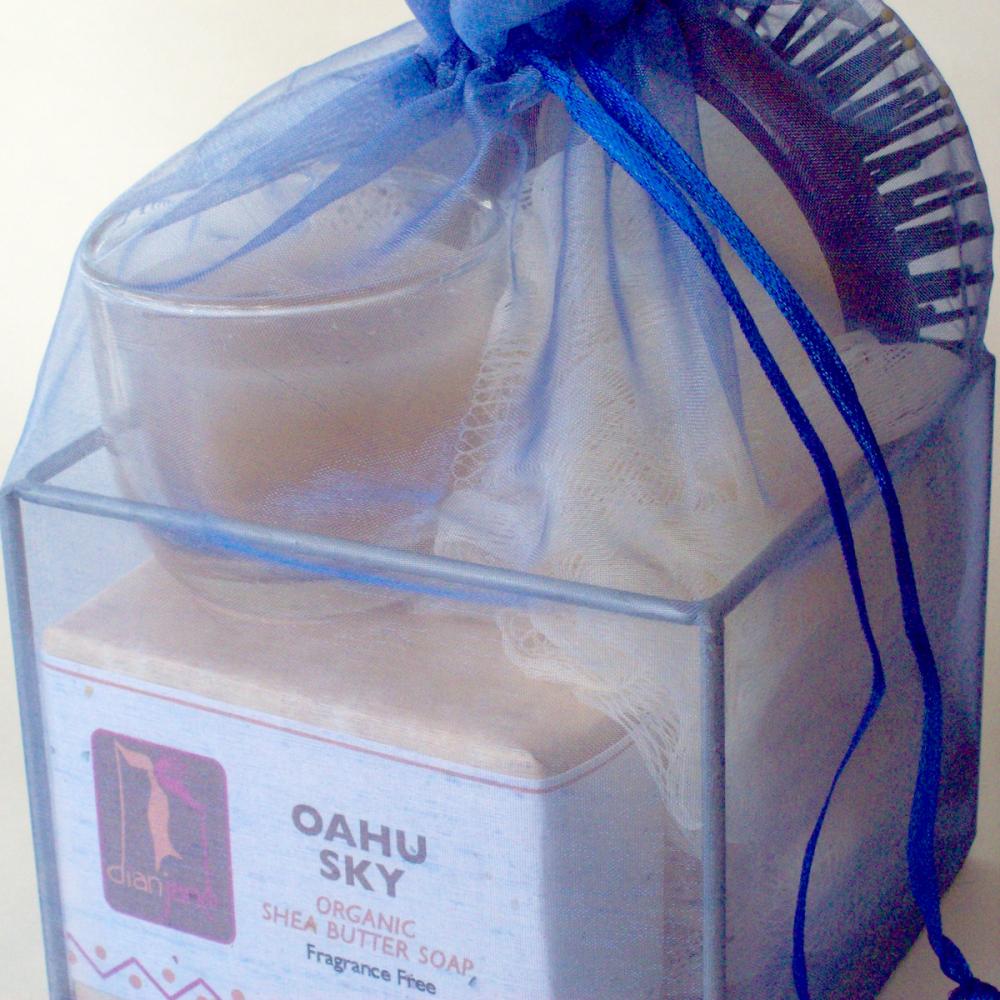 Blue Organza Spa Cube Gift Set With Shea Butter Natural Soap For Him Or For Her